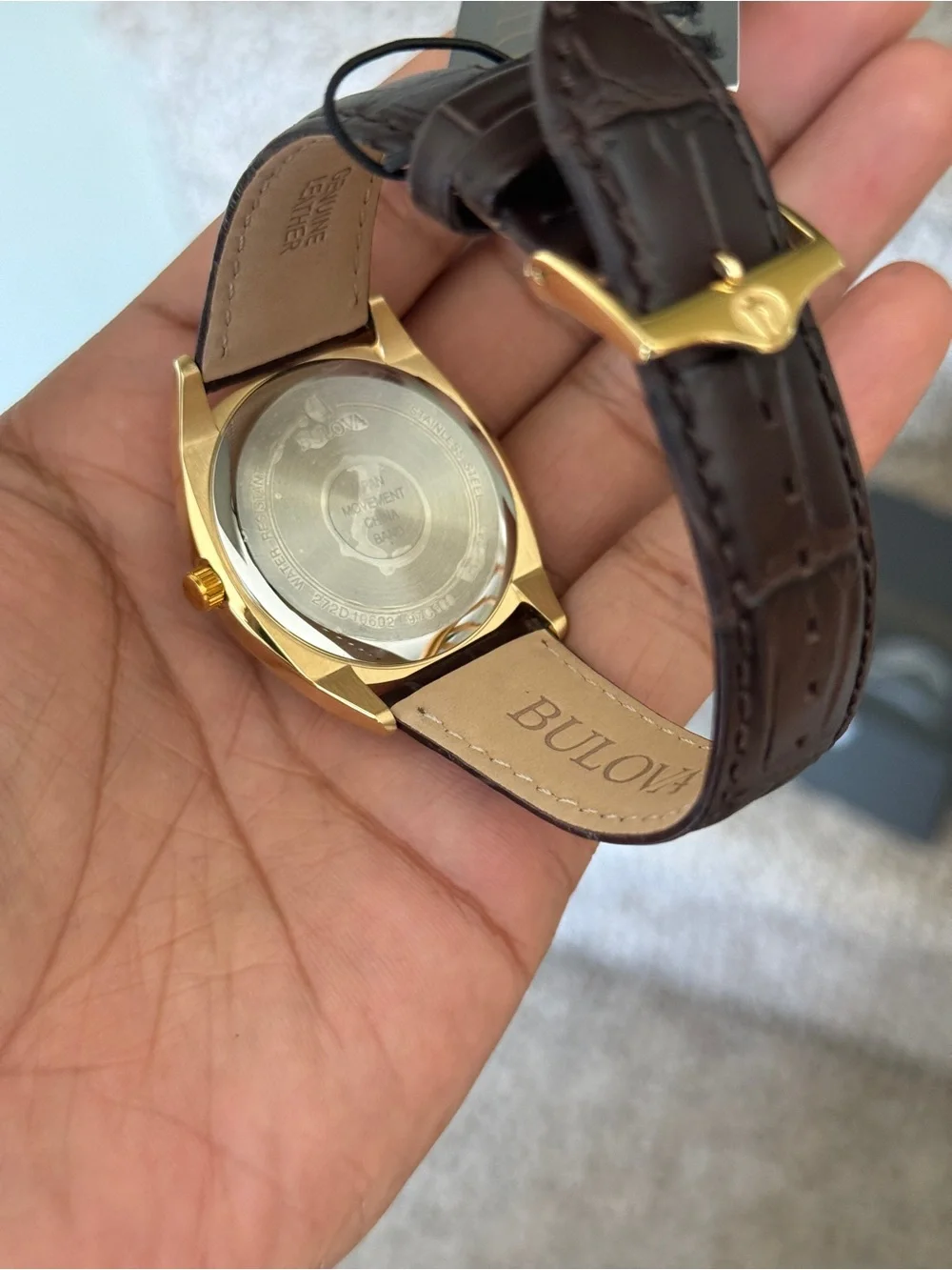 Bulova classic gold -Tone Dress Watch with Brown Leather Strap daydate